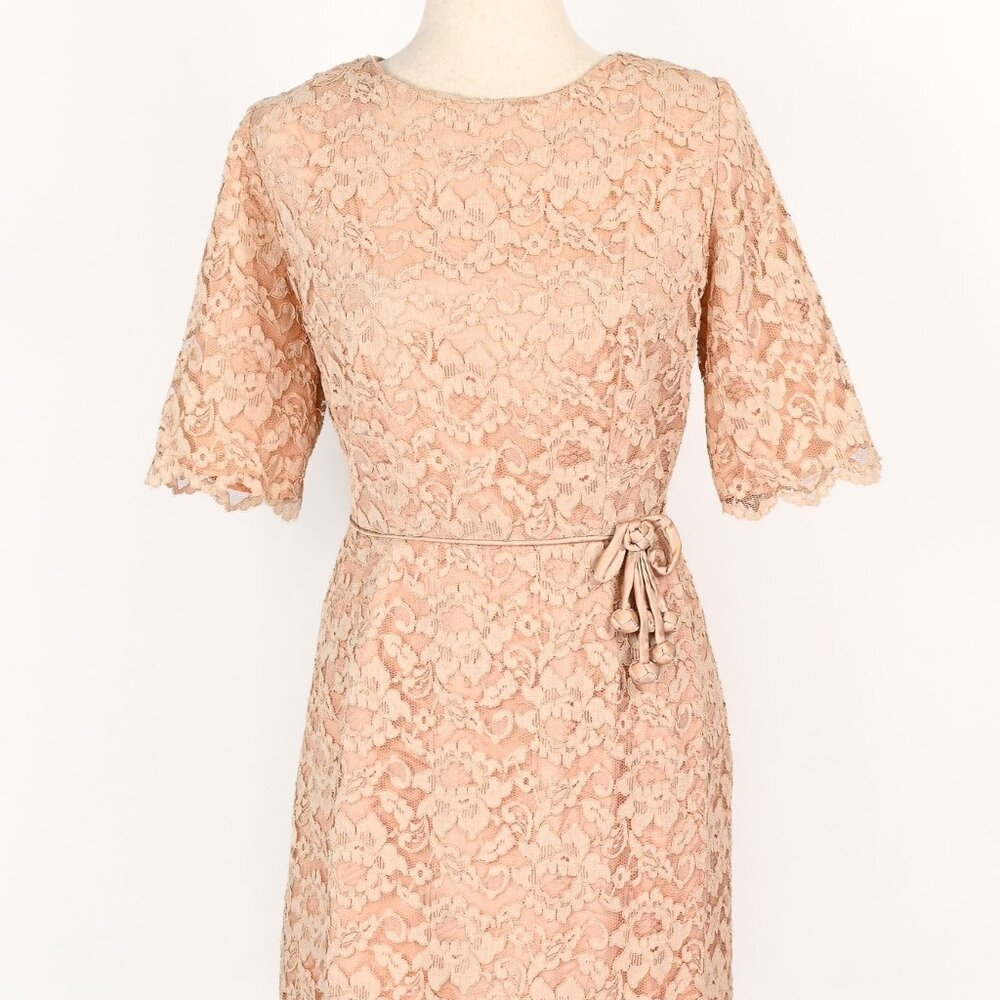 Vintage 60s Blush Pink Lace A MENDEL CREATION Fit & Flare Half Sleeve Dress